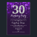 30. Geburtstag - Lila Silber Einladung<br><div class="desc">Einladung zum 30. Geburtstag. Elegantes lila Design mit Imitaten Glitzer Silber. Erwachsener Geburtstag. Mit Diamanten und Drehbuch Schriftart. Männer oder Frauen laden ein. Ideal für eine stilvolle Geburtstagsfeier. Nachricht,  wenn Sie weitere Anpassungen benötigen.</div>