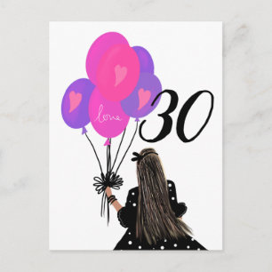 30. Geburtstag Mädchen mit Luftballonbündel Postkarte