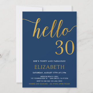 30. Geburtstag Marine und Gold Hallo 30 Einladung