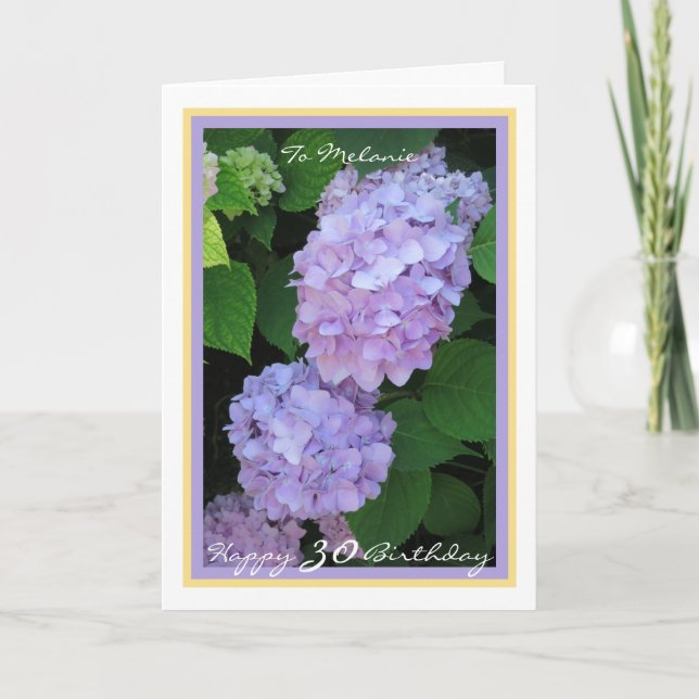 30. Geburtstag Melanie Hydrangeas Moderner Goldene Karte (Vorderseite)