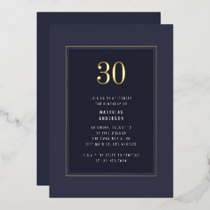 30. Geburtstag Minimal Elegant Dunkle Goldene Rahm Folieneinladung