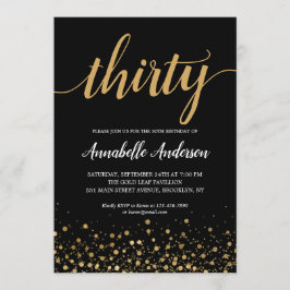 30. Geburtstag Moderne Gold Confetti Script Black Einladung