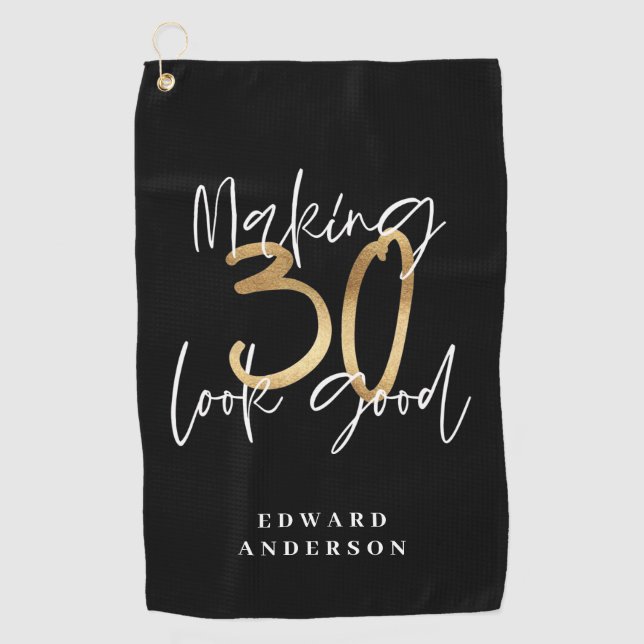 30. Geburtstag moderne schwarz-goldfarbene Tapete Golfhandtuch (Vorderseite)