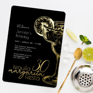 30. Geburtstag Modernes Black Gold Margarita Party Folieneinladung