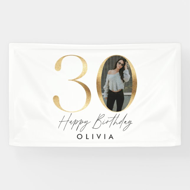 30. Geburtstag Modernes Gold Foto elegant stilvoll Banner (Horizontal)