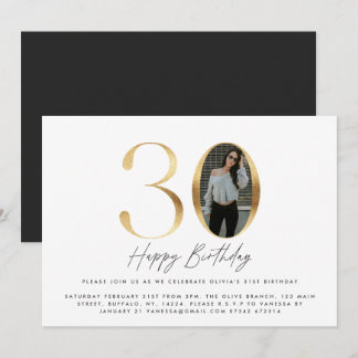 30. Geburtstag Modernes Gold Foto elegant stilvoll Einladung