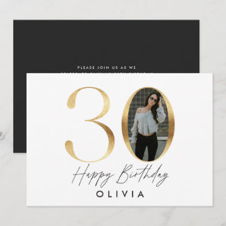 30. Geburtstag Modernes Gold Foto elegant stilvoll Einladung