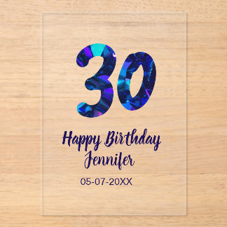 30. Geburtstag Name Datum Jahr blau funkelnd Acryleinladungen
