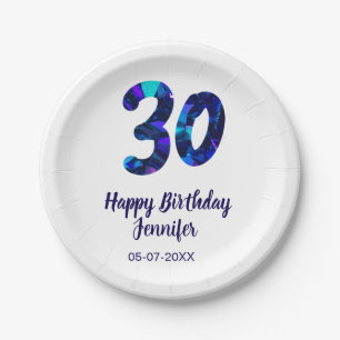 30. Geburtstag Name Datum Jahr blau funkelnd Pappteller