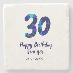 30. Geburtstag Name Datum Jahr blau funkelnd  Steinuntersetzer