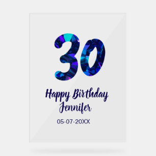30. Geburtstag Name Datum Jahr blau glänzend Acrylschild