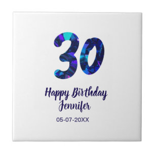 30. Geburtstag Name Datum Jahr blau glänzend Fliese