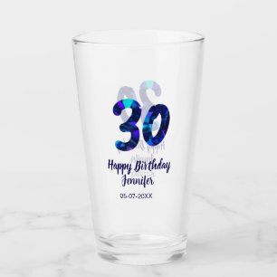 30. Geburtstag Name Datum Jahr blau glänzend Glas