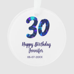 30. Geburtstag Name Datum Jahr blau glänzend Ornament