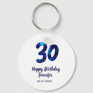 30. Geburtstag Name Datum Jahr blau glänzend Schlüsselanhänger