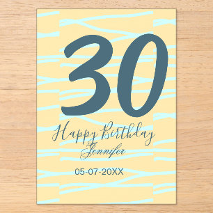 30. Geburtstag Name Datum Jahr gelb blau Paste Acryleinladungen
