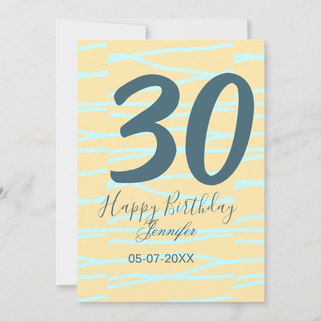 30. Geburtstag Name Datum Jahr gelb blau Paste Einladung (Vorderseite)