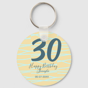 30. Geburtstag Name Datum Jahr gelb blau Paste Schlüsselanhänger