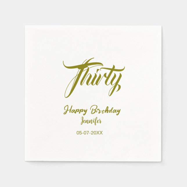 30. Geburtstag Name Datum Jahr Gold Vorlage thi Serviette (Vorderseite)