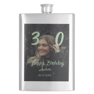 30. Geburtstag Name Datum Jahr grün Pastell fett Flachmann