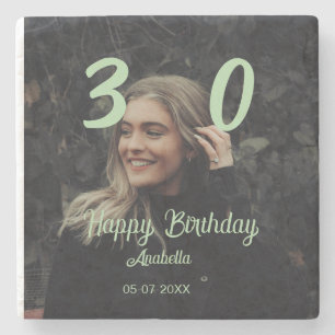 30. Geburtstag Name Datum Jahr grün Pastell fett Steinuntersetzer