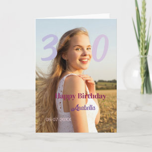 30. Geburtstag Name Datum Jahr PURPUR PINK FETT Karte