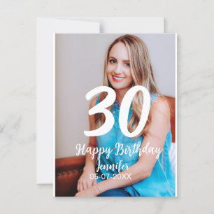 30. Geburtstag Name Datum Jahr weiß Foto Postkarte