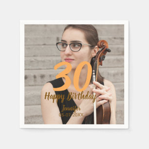 30. Geburtstag Name Datum Jahr weiß Foto Serviette