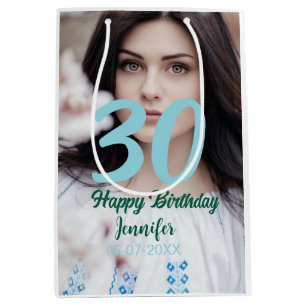 30. Geburtstag Name Datum Jahr weißes Foto Mittlere Geschenktüte