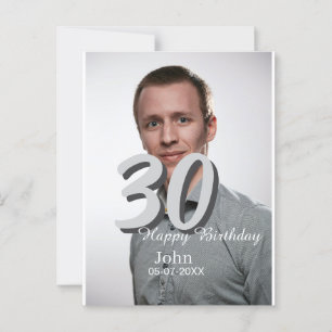 30. Geburtstag Name Datum Jahr weißes Foto Postkarte