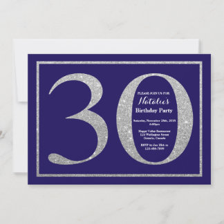 30. Geburtstag Navy Blue and Silver Glitzer Einladung