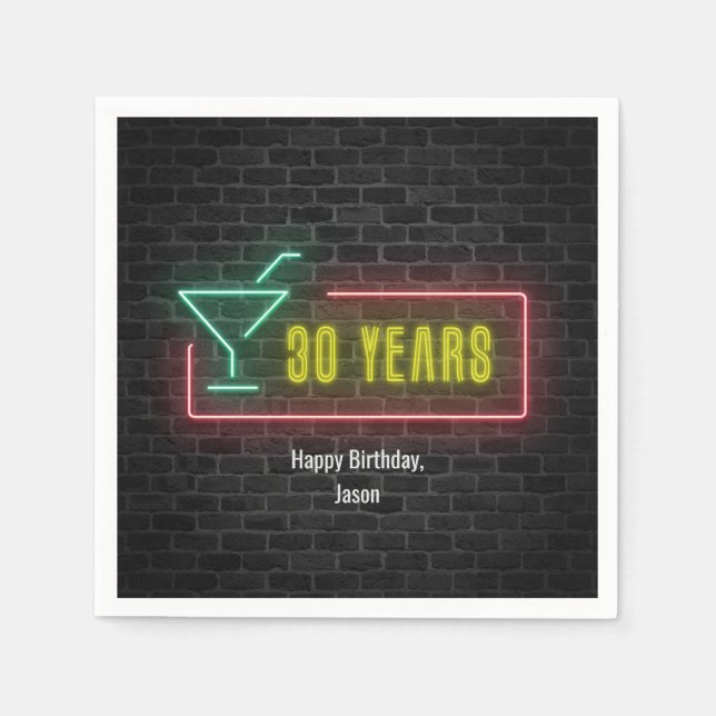 30. Geburtstag Neon Sign auf Ziegelwand Serviette (Vorderseite)