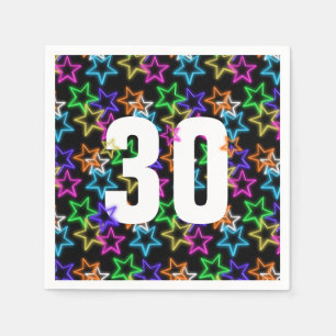 30. Geburtstag Neonsterne auf schwarz Serviette