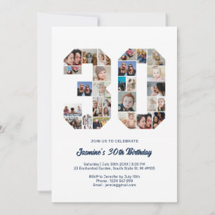 30. Geburtstag Nr. 30 Custom Foto Collage Einladung