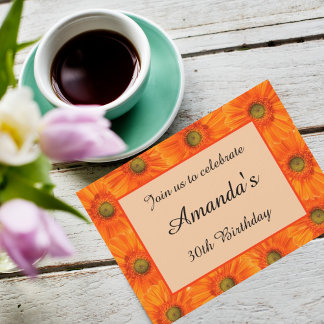 30. Geburtstag orange Blumenfeier Einladung