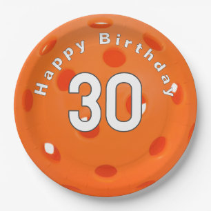 30. Geburtstag Orange Pickleball Pappteller