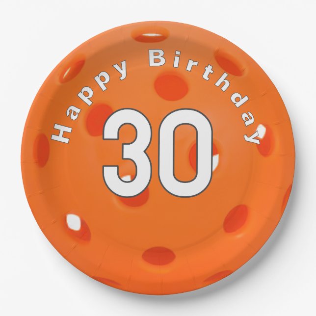 30. Geburtstag Orange Pickleball Pappteller (Vorderseite)