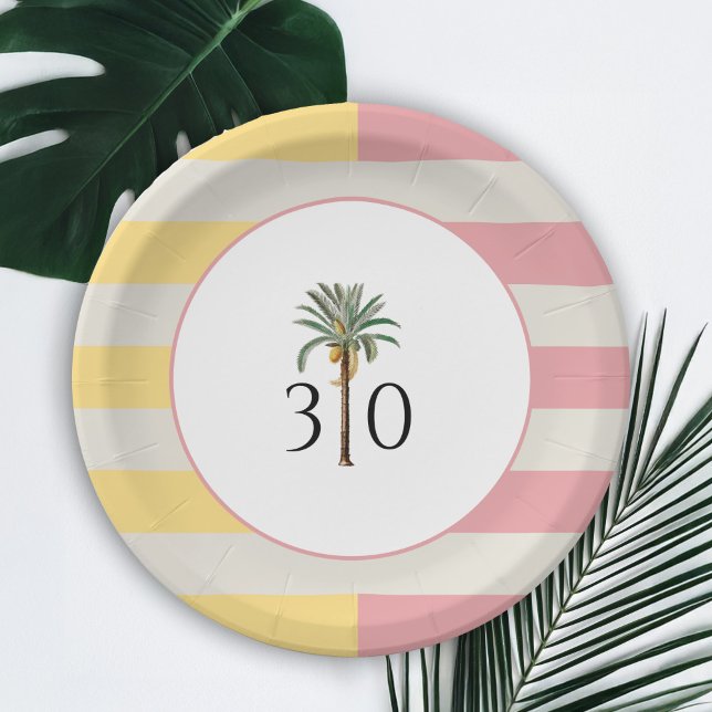 30. Geburtstag Palm Beach Tropische Pastellstreife Pappteller (Von Creator hochgeladen)