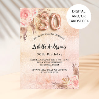 30. Geburtstag Pampas Gras Rose Gold Blume Einladung