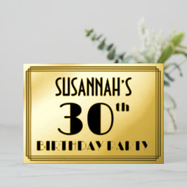 30. Geburtstag Party — Art Deco Look "30" + Name Folieneinladung