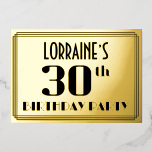 30. Geburtstag Party: Art Deco Look "30" und Name Folieneinladung