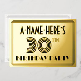 30. Geburtstag Party — Art Deco Stil "30" & Name Folieneinladung