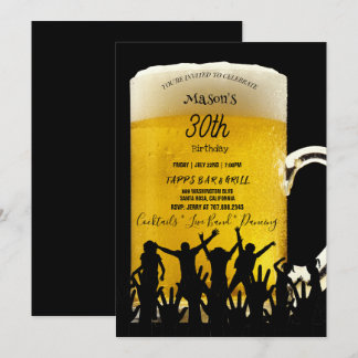 30. Geburtstag Party Bier Tasse Tänzer Silhouette Einladung