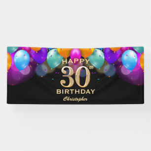 30. Geburtstag Party Black and Gold Balloons Banner