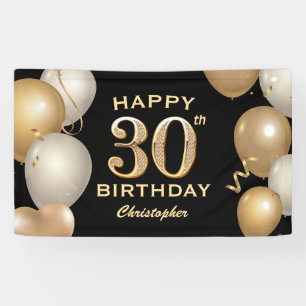 30. Geburtstag Party Black and Gold Balloons Banner