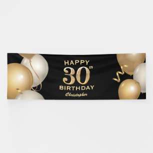 30. Geburtstag Party Black and Gold Balloons Banner