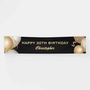 30. Geburtstag Party Black and Gold Balloons Banner