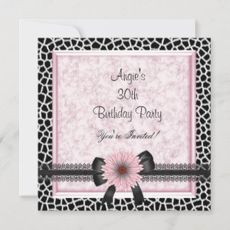 30. Geburtstag Party Black Giraffe Pink Floral Bow Einladung