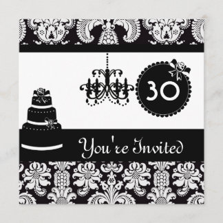 30. Geburtstag Party Black & White Damask Inviites Einladung