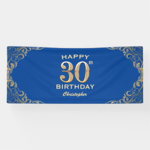 30. Geburtstag Party Blau und Gold Glitzer Rahmen Banner